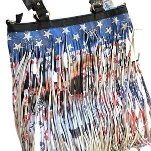 Heritage West‎ Western Handbags WP303 Black American Flag Fringe Crossbody Bag